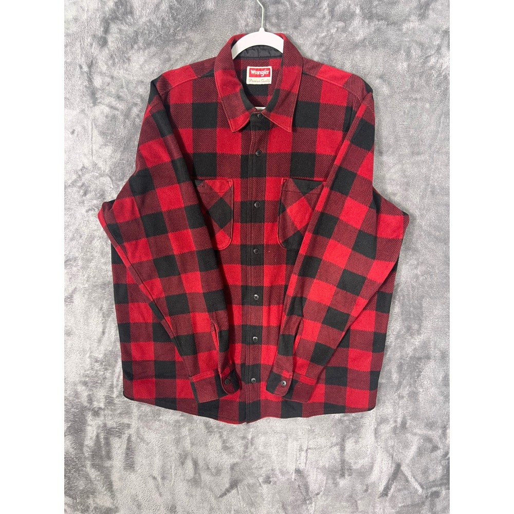 Wrangler Premium Quality Red Black Buffalo Plaid Flannel Button Down Shirt XL
